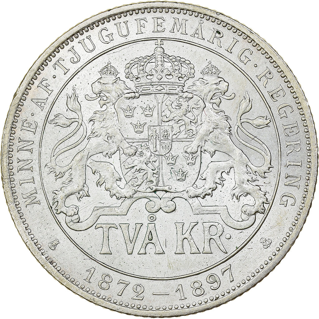 Svezia, Oscar II, 2 Kronor, Silver Jubilee, 1897, Kungsholmen, Argento, SPL-