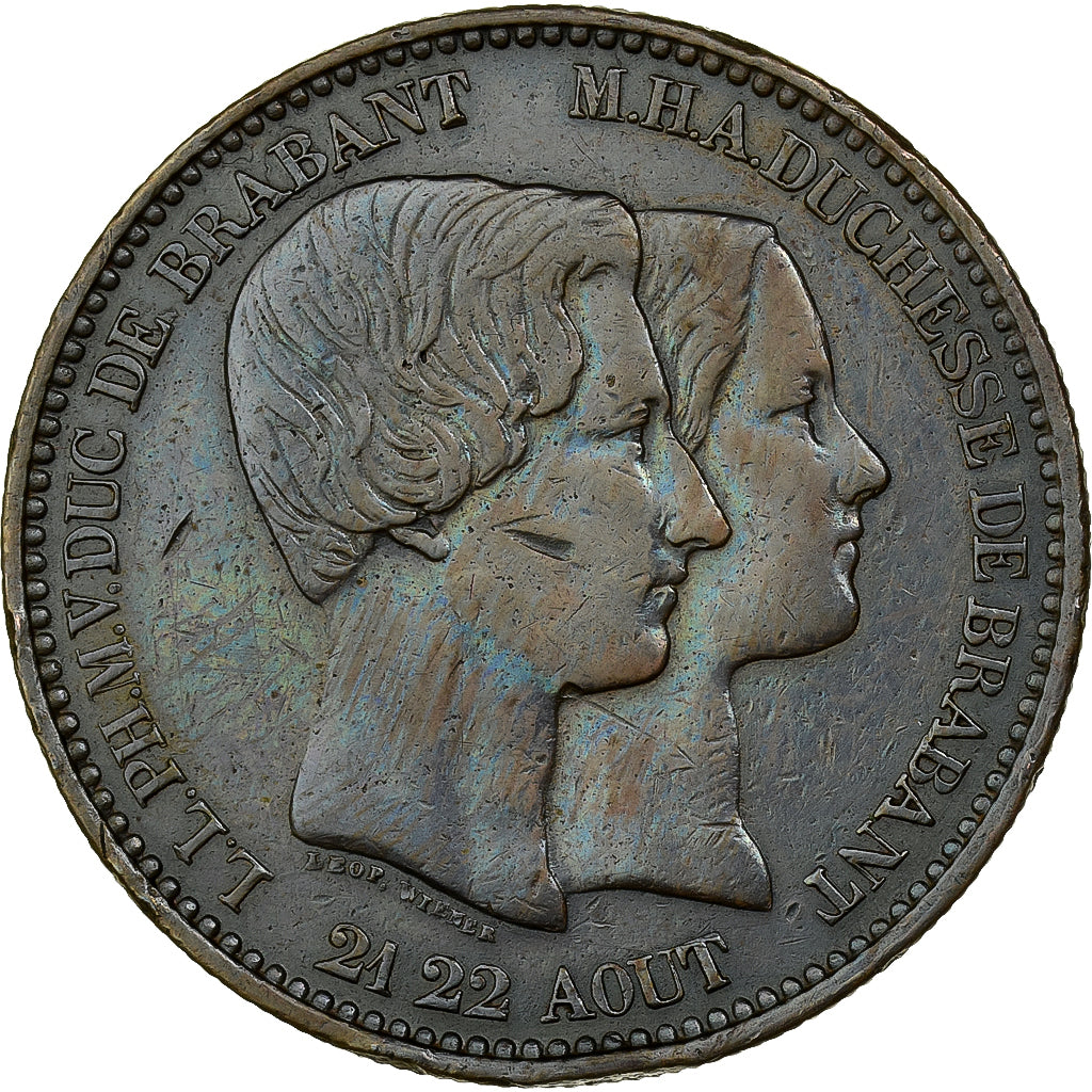 Belgio, Leopold I, 10 Centimes, Marriage of The Duke, 1853, Brussels, Rame, BB