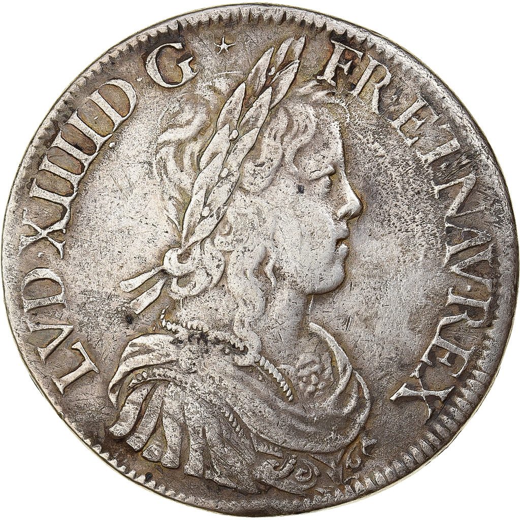 France, Louis XIV, Écu à la mèche longue, 1652, Paris, Silver, VF(30-35)