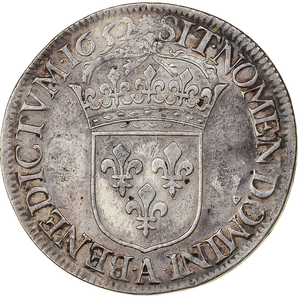 France, Louis XIV, Écu à la mèche longue, 1652, Paris, Silver, VF(30-35)