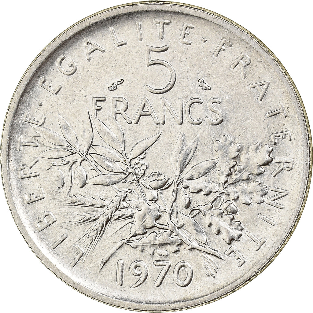 Francia, 5 Francs, Semeuse, 1970, Paris, Fautée, Rame-nichel, BB+, Gadoury:771