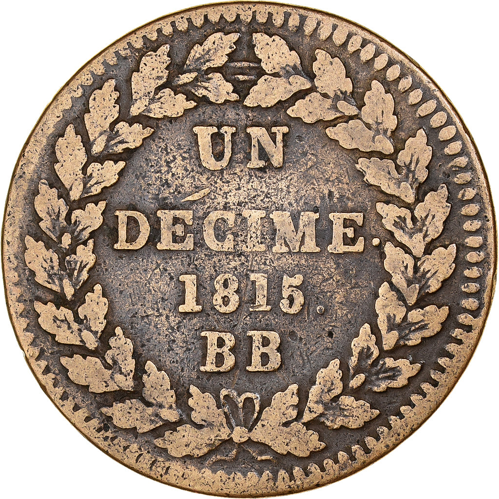 France, Louis XVIII, 1 Décime, 1815, Strasbourg, Bronze, TB+, Gadoury:196d
