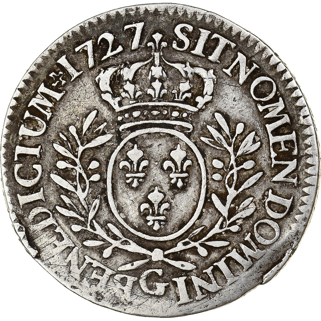 France, Louis XV, 1/5 Écu aux branches d'olivier, 1727, Poitiers, Argent, TB+