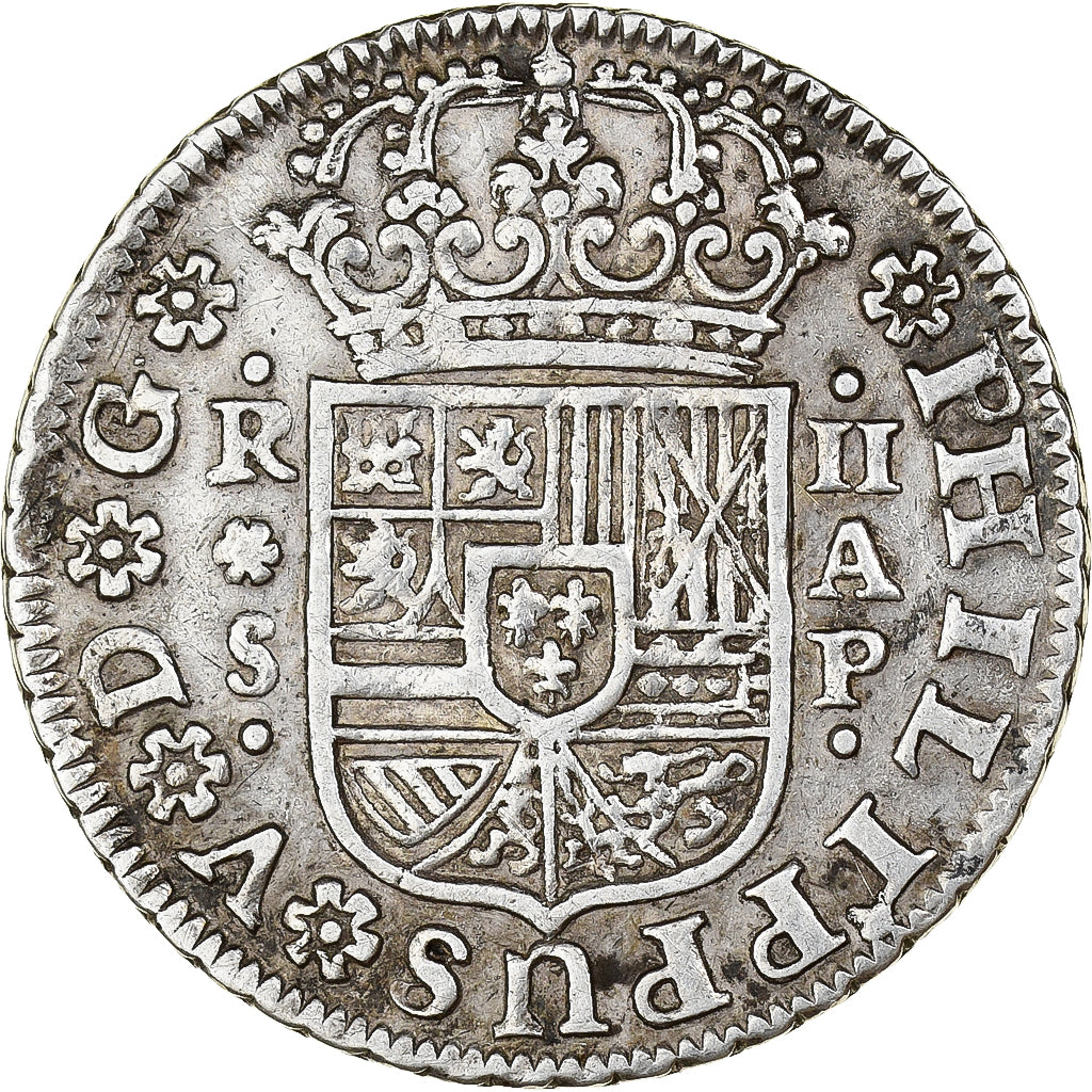 Spanje, Philip V, 2 Reales, 1736, Seville, Zilver, ZF+, KM:355
