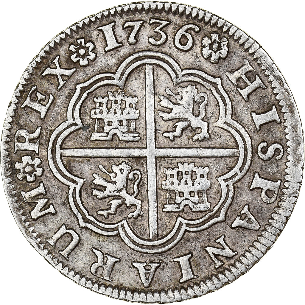 Spanje, Philip V, 2 Reales, 1736, Seville, Zilver, ZF+, KM:355