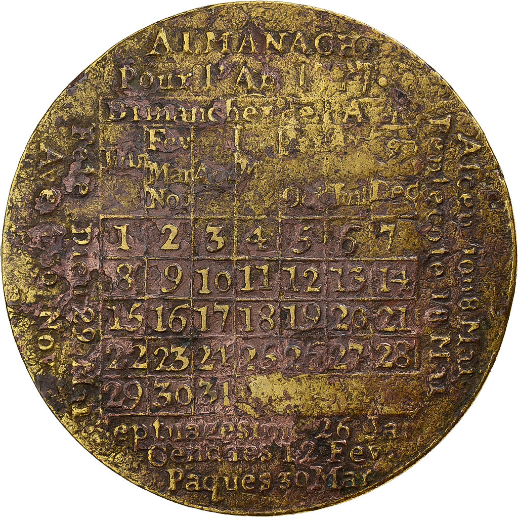 France, Token, Louis XVI, Almanach, 1777, Brass, VF(20-25)