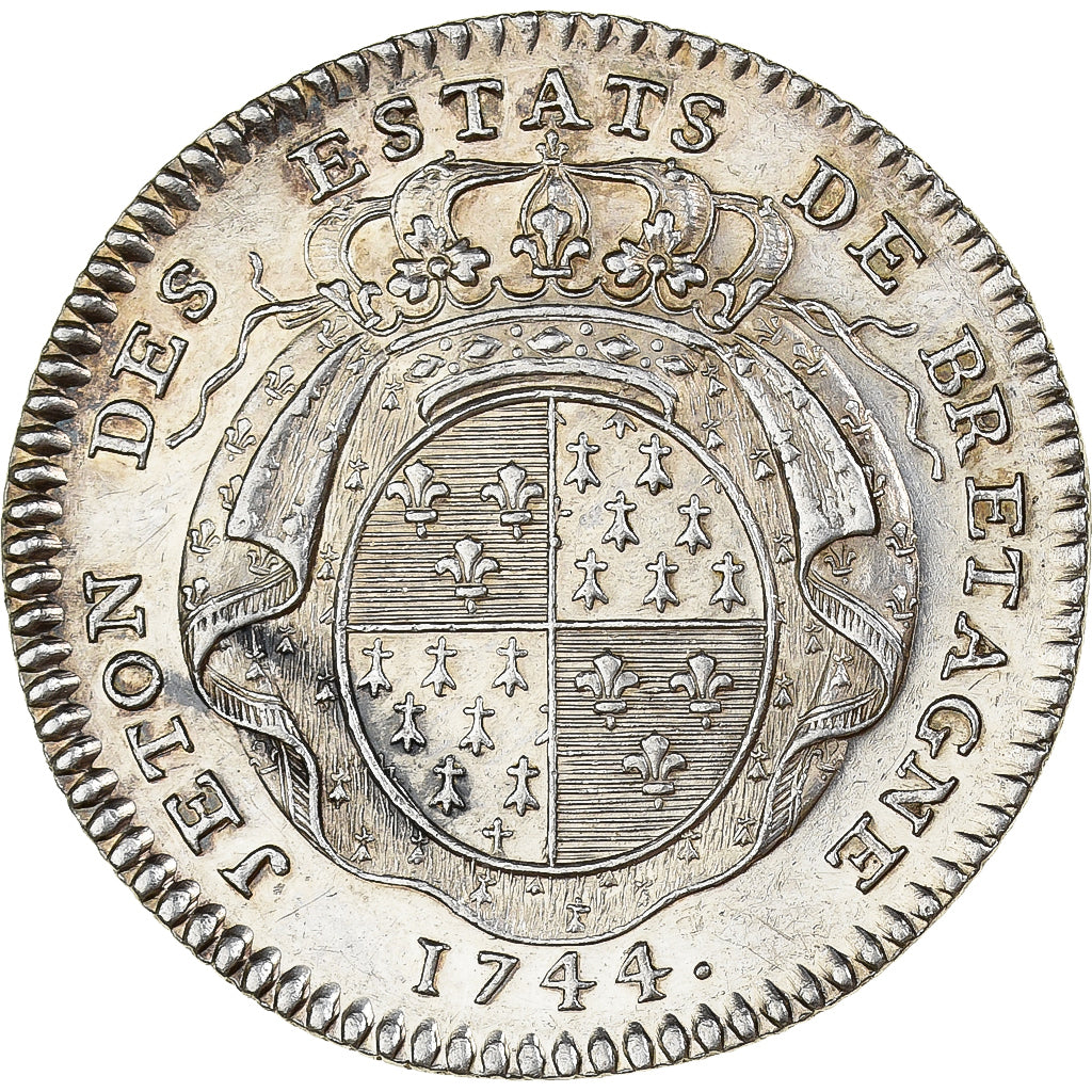France, Token, Louis XV, Etats de Bretagne, 1744, Silver, AU(55-58)