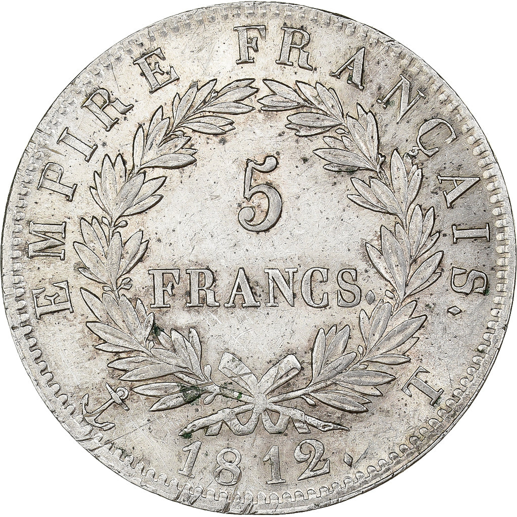 Francja, Napoleon I, 5 Francs, 1812, Nantes, Srebro, AU(55-58), Gadoury:584