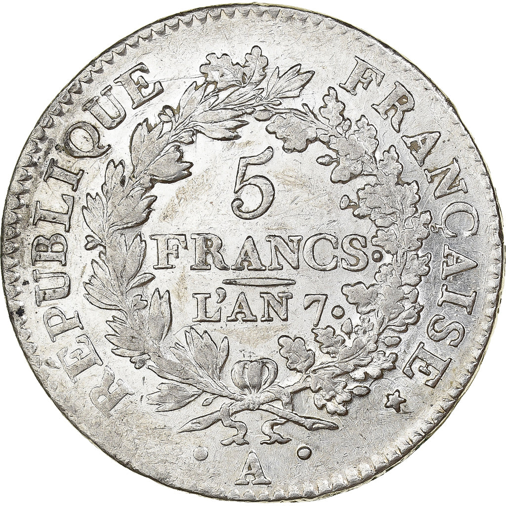 France, 5 Francs, Union et Force, AN 7, Paris, Argent, TTB, Gadoury:563