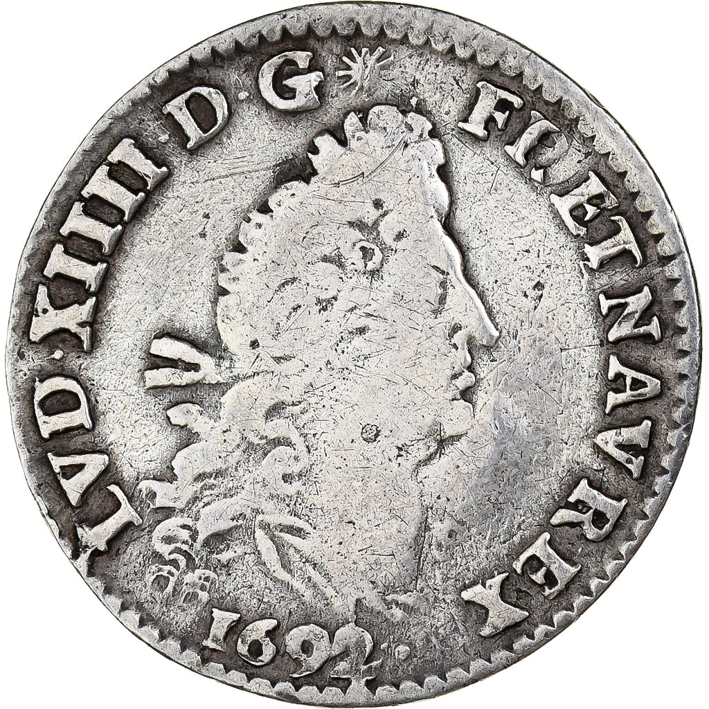Francia, Louis XIV, 4 Sols aux 2 L, 1692, Tours, Plata, BC+, Gadoury:106