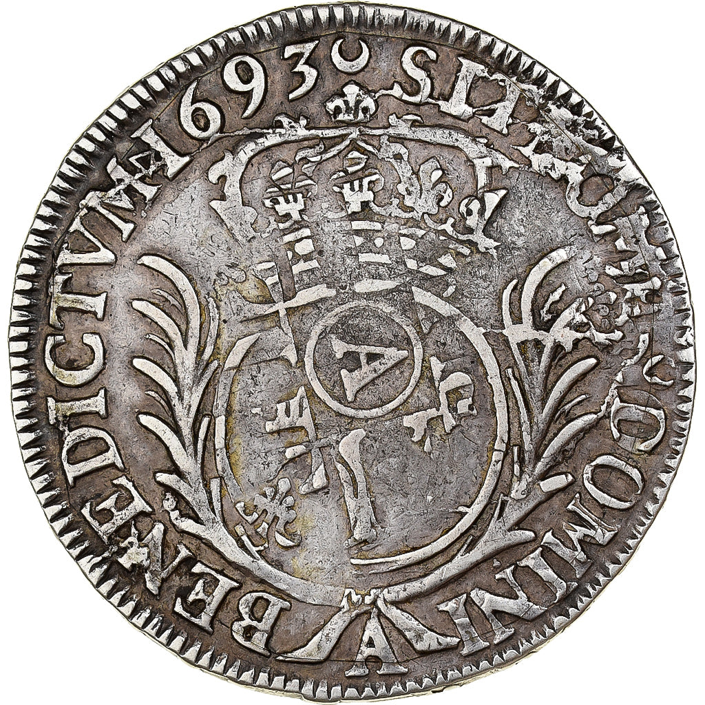 Francia, Louis XIV, 1/2 Ecu aux palmes, 1693, Paris, reformed, Argento, MB