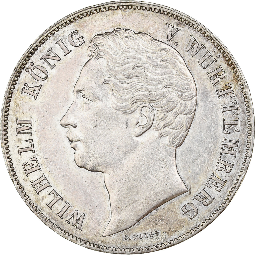 Kingdom of Württemberg, Wilhelm I, 2 Gulden, 1850, Stuttgart, Plata, MBC+