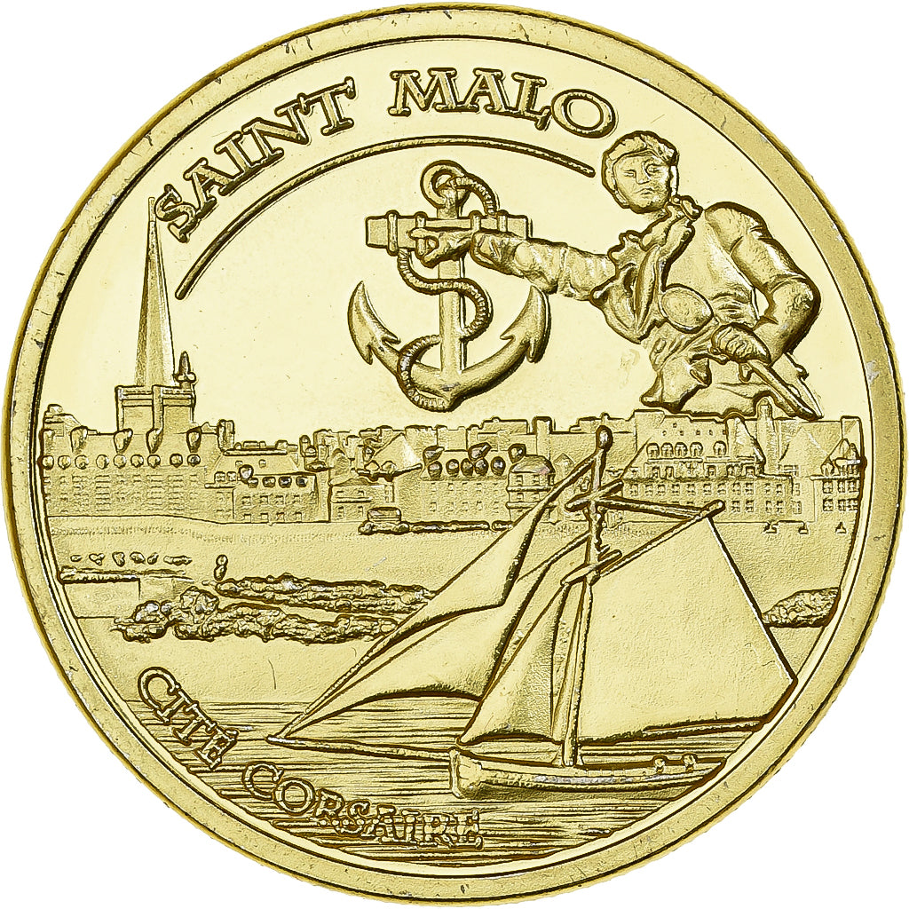 Frankreich, Medaille, Saint-Malo - Cité Corsaire, Gilt iron, Colourized, UNZ