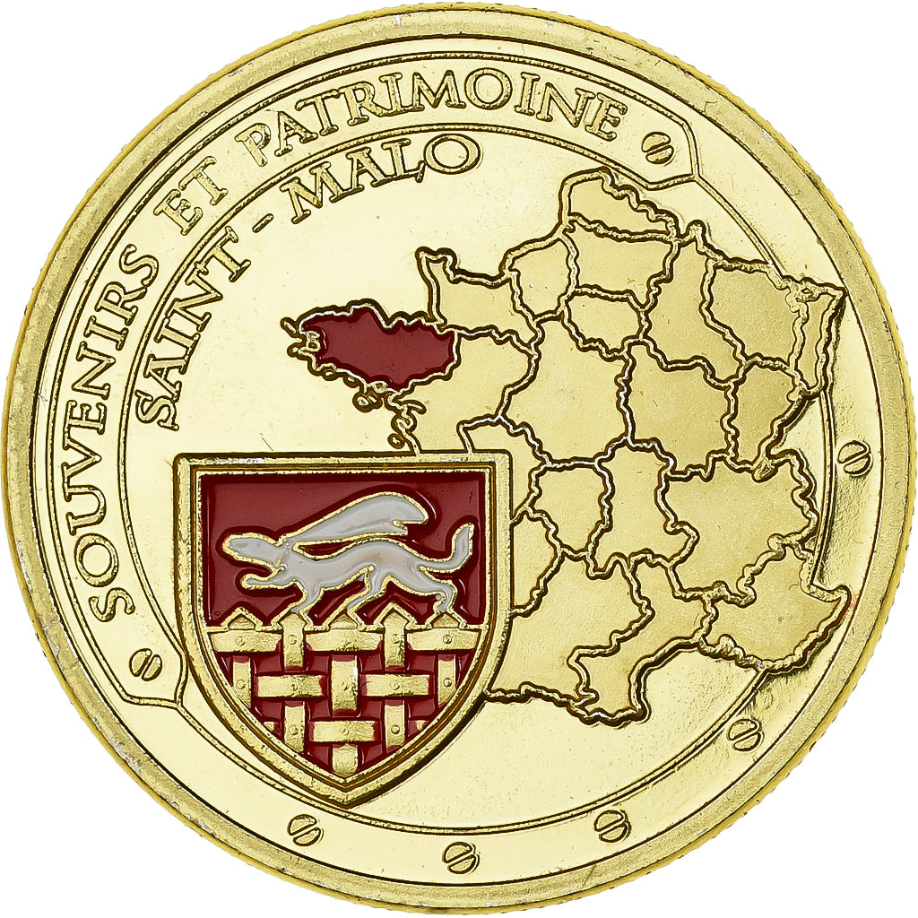 Frankreich, Medaille, Saint-Malo - Cité Corsaire, Gilt iron, Colourized, UNZ