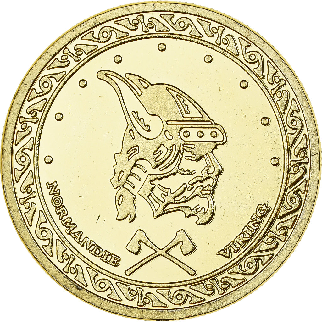 Frankreich, Medaille, Normandie - Viking, Gilt iron, Colourized, UNZ