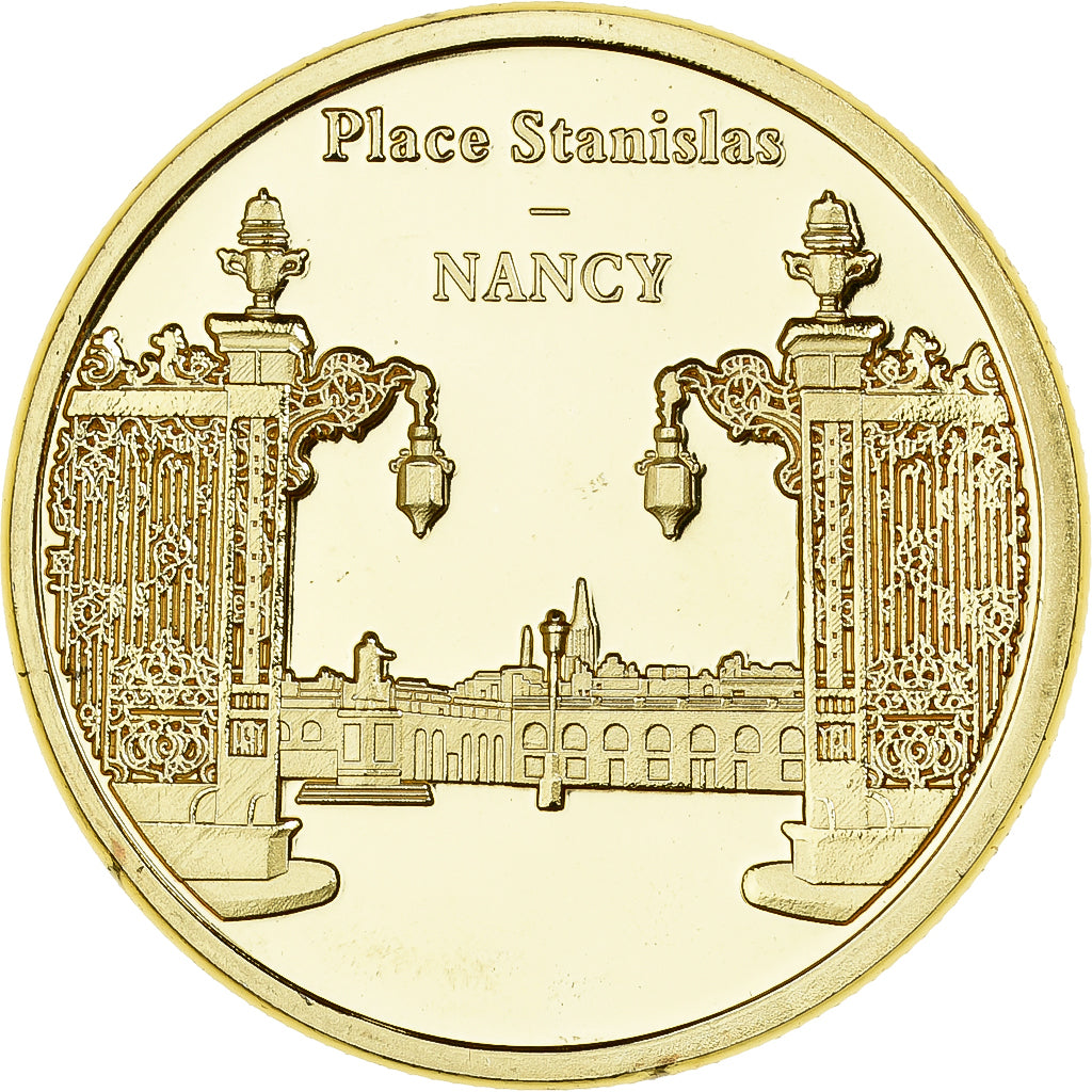 France, Medal, Nancy - Place Stanislas, Gilt iron, Colourized, MS(63)