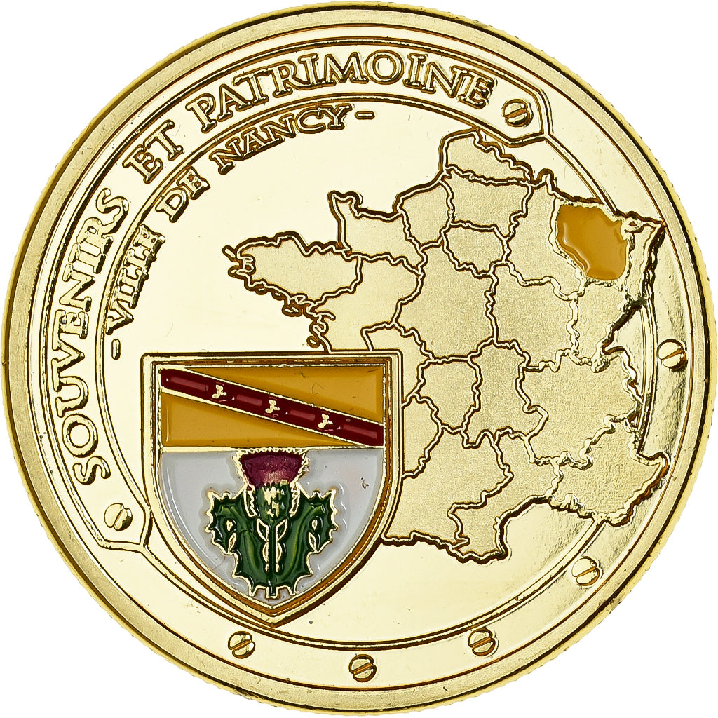 France, Medal, Nancy - Place Stanislas, Gilt iron, Colourized, MS(63)