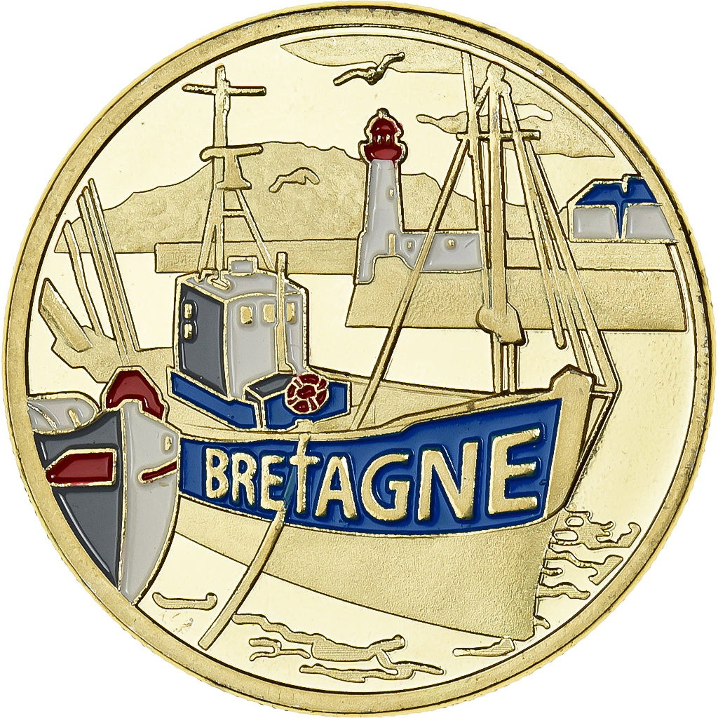 Frankreich, Medaille, La Bretagne, Breizh, Gilt iron, Colourized, UNZ