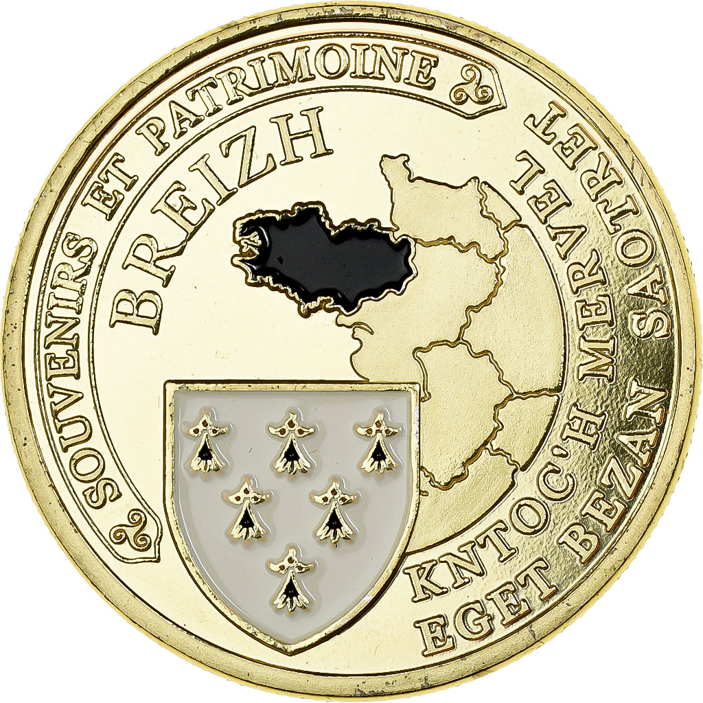 Frankreich, Medaille, La Bretagne, Breizh, Gilt iron, Colourized, UNZ