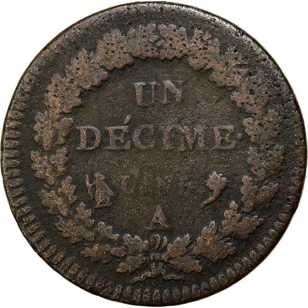 France, 1 Décime, Dupré, AN 5, Paris, Cuivre, TB, Gadoury:187