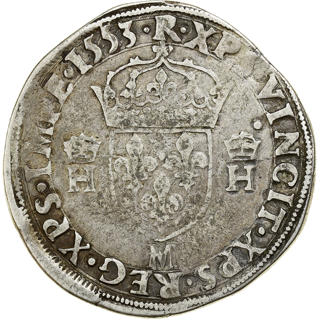 Francja, Henri II, Teston à la tête nue, 1553, Toulouse, Srebro, VF(30-35)