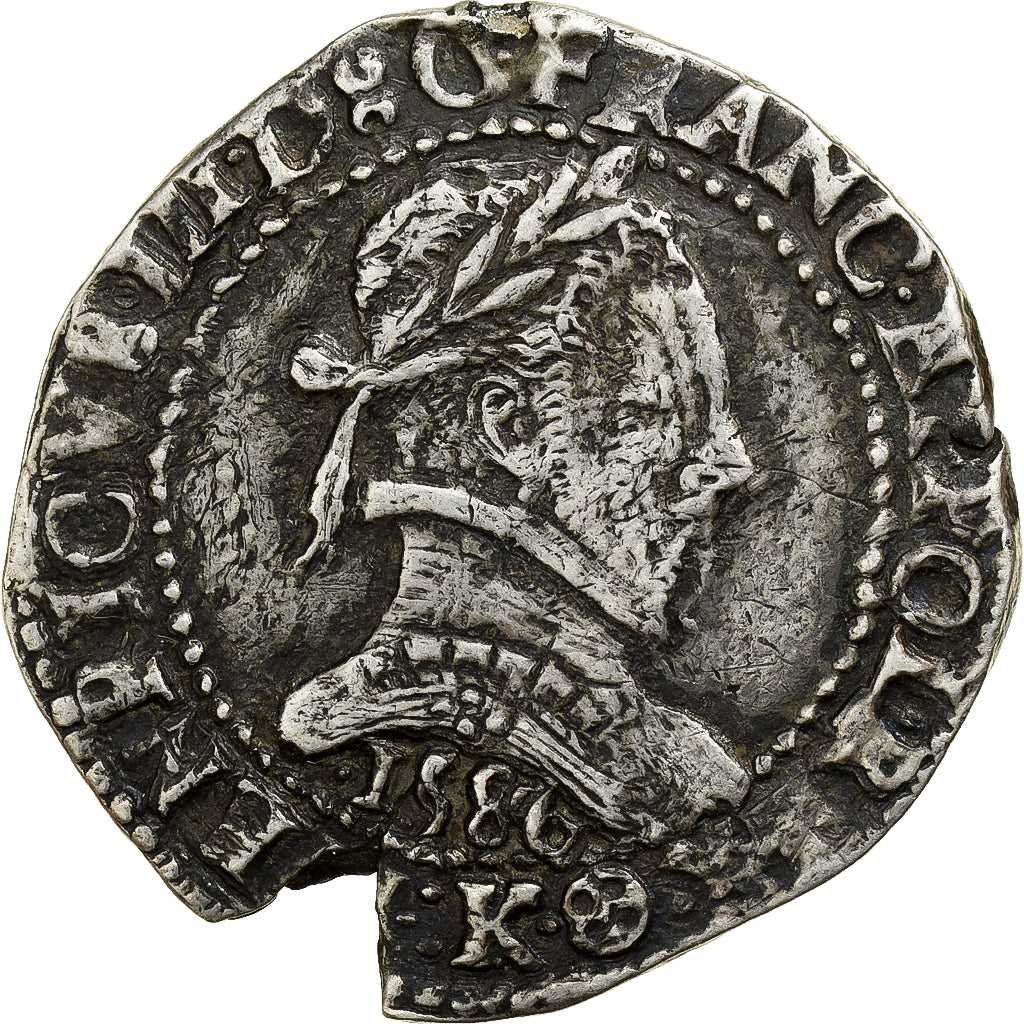 Francia, Henri III, 1/2 Franc au col plat, 1586, Bordeaux, Argento, MB