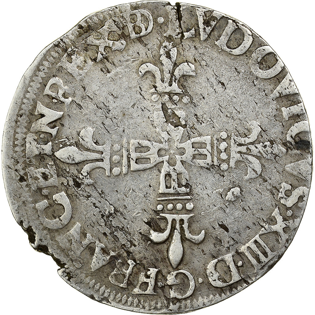 Francia, Louis XIII, 1/4 Ecu de Béarn, 1629, Saint-Palais, Plata, BC+