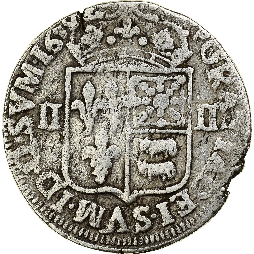 Francia, Louis XIII, 1/4 Ecu de Béarn, 1629, Saint-Palais, Plata, BC+