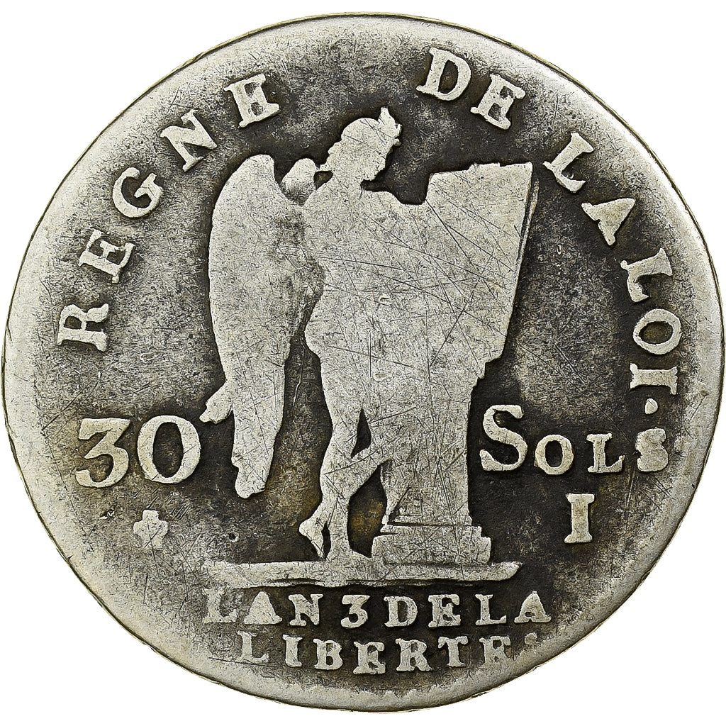 Frankrijk, Louis XVI, 30 sols françois, 1791 / AN 3, Limoges, Zilver, FR