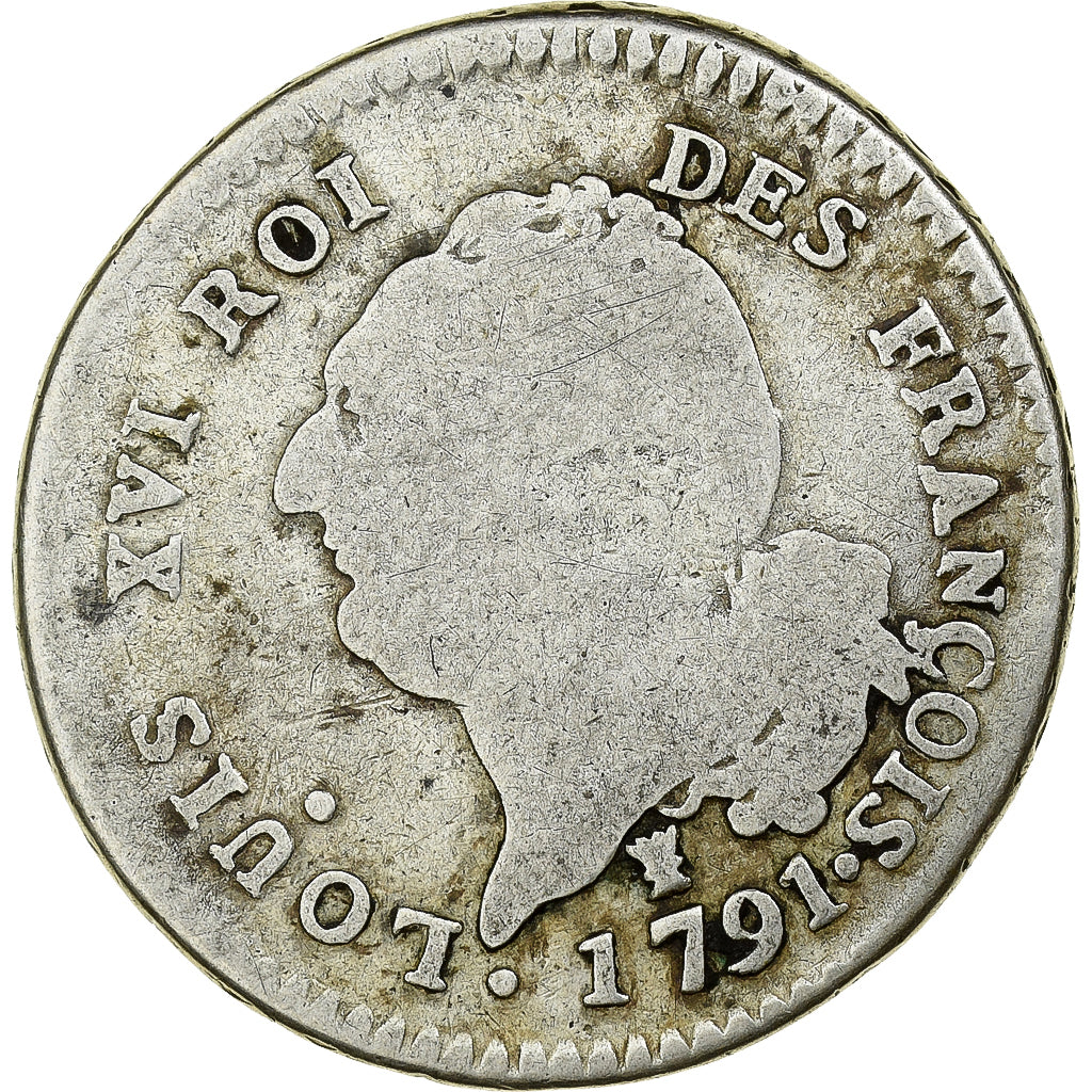 Francia, Louis XVI, 30 sols françois, 1791 / AN 3, Limoges, Plata, BC+