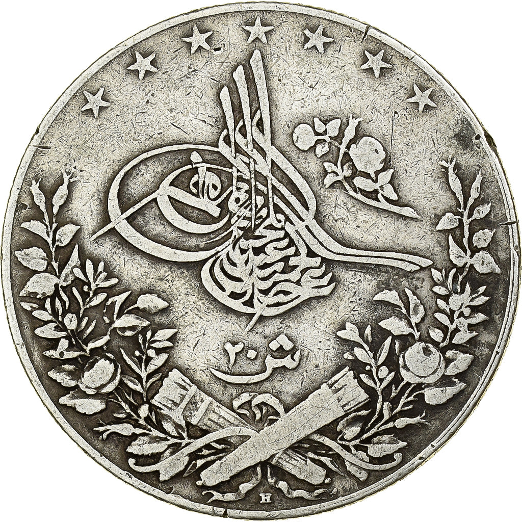 Égypte, Abdul Hamid II, 20 Qirsh, AH 1322 (1904), Heaton, Argent, TB, KM:296