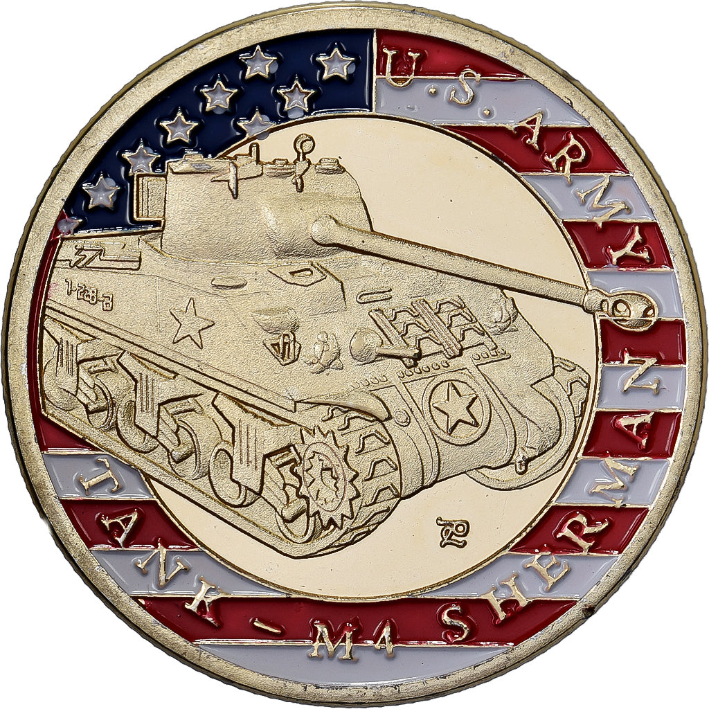 Frankreich, Medaille, U.S tank - M4 Sherman, Stahl, Colourized, UNZ