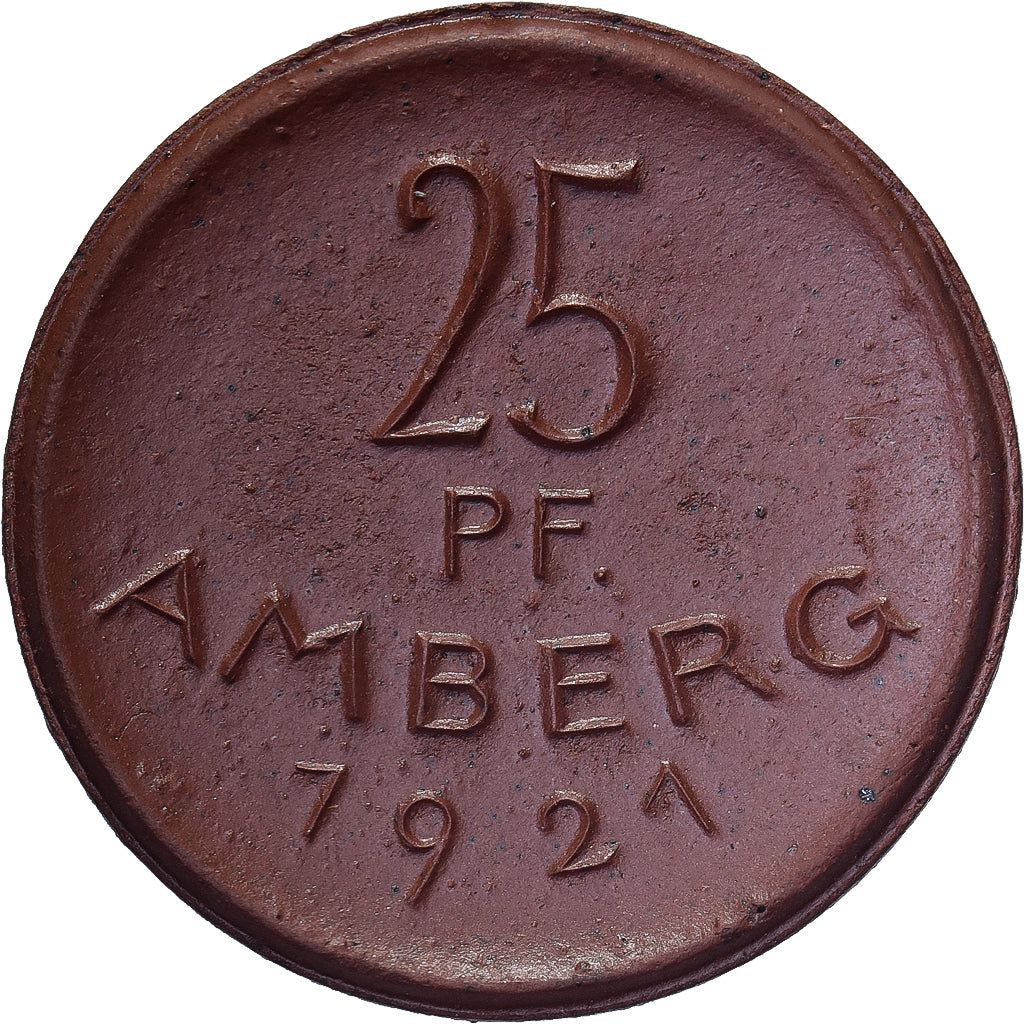 ALEMANIA - REPÚBLICA DE WEIMAR, Stadt Amberg, 25 Pfennig, 1921, SC, Porcelana