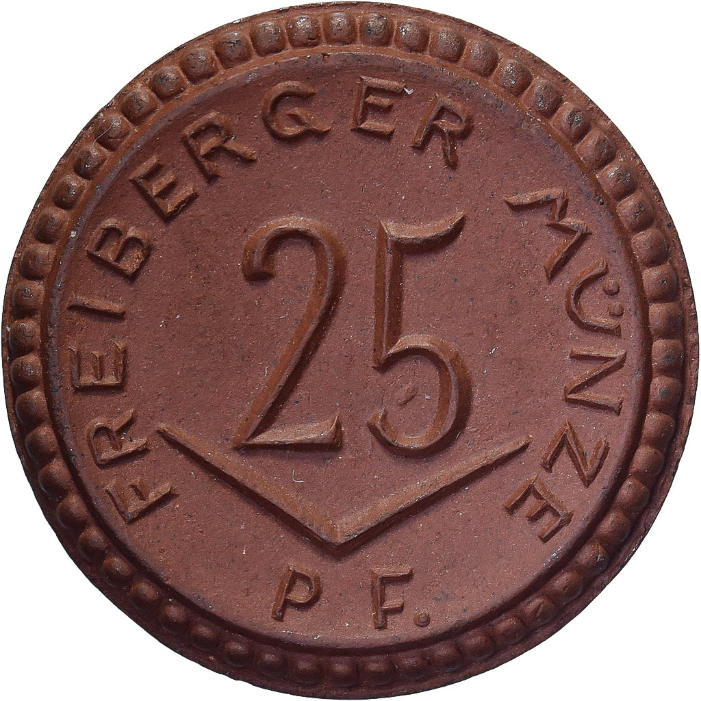 ALEMANIA - REPÚBLICA DE WEIMAR, Stadt Freiberg, 25 Pfennig, 1921, SC, Porcelana