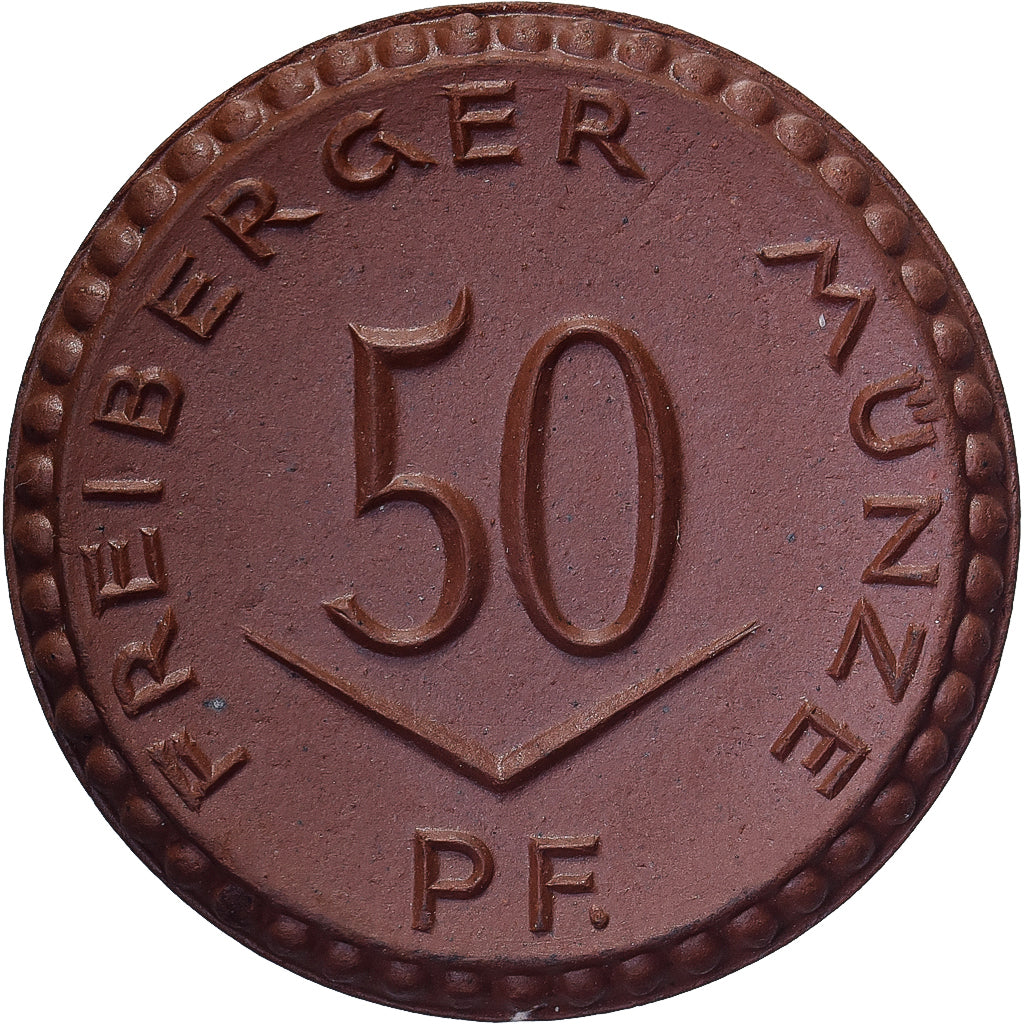 NIEMCY, REP. WEIMARSKA, Stadt Freiberg, 50 Pfennig, 1921, MS(63), Porcelana