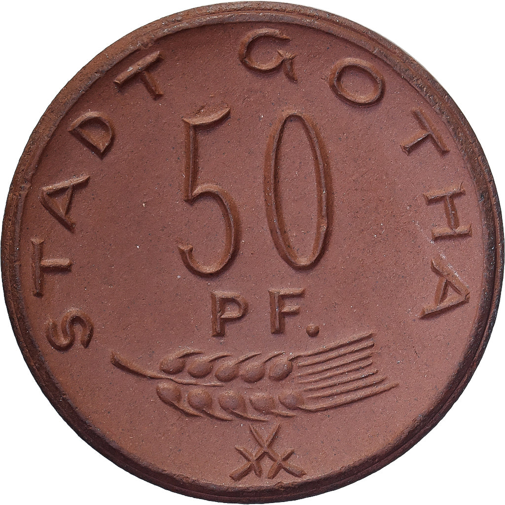 ALEMANIA - REPÚBLICA DE WEIMAR, Stadt Gotha, 50 Pfennig, 1921, SC, Porcelana