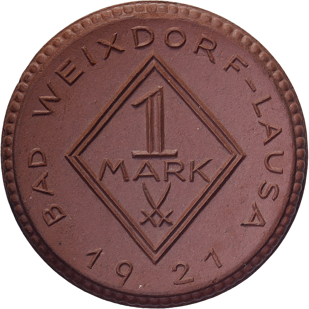 Weimar Republic, Municipality of Weixdorf, 1 Mark, 1921, MS(63), Porcelain
