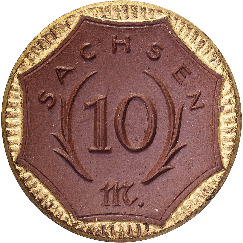 République de Weimar, Land de Saxe, 10 Mark, 1921, Doré, SPL, Porcelaine