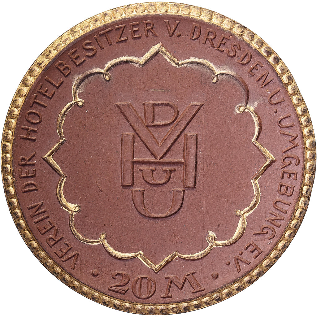 ALEMANIA - REPÚBLICA DE WEIMAR, Stadt Dresden, 20 Mark, 1921, Gilded, SC