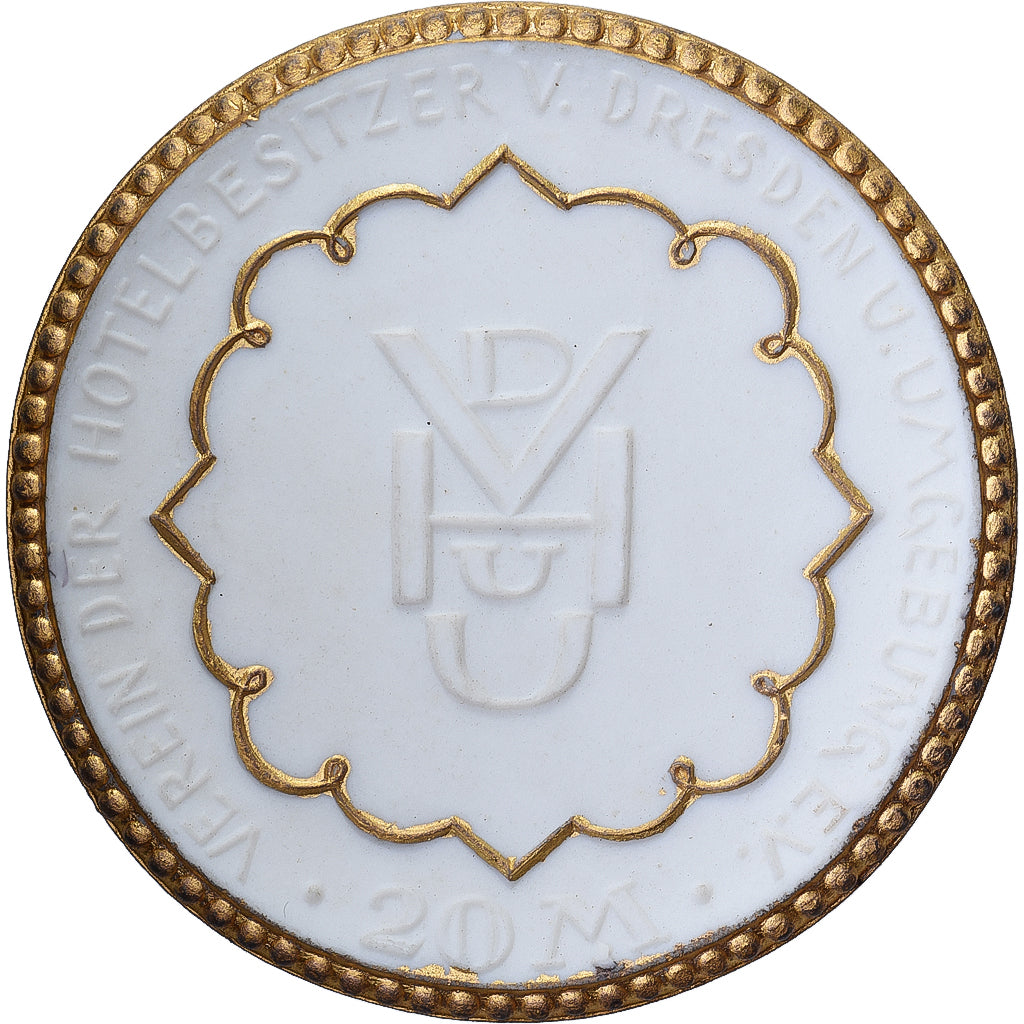NIEMCY, REP. WEIMARSKA, Stadt Dresden, 20 Mark, 1921, Gilded, MS(63), Porcelana
