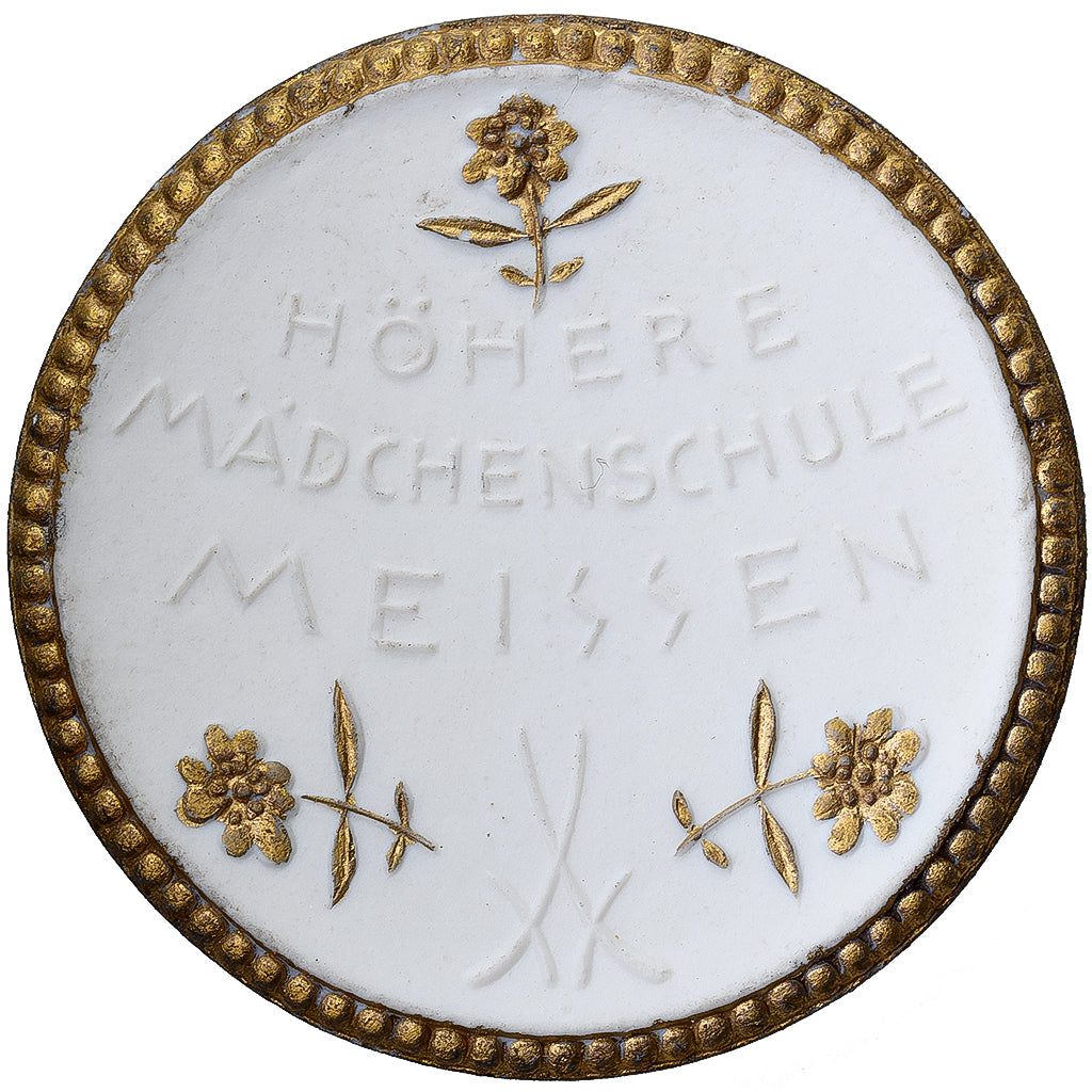Alemania, medalla, Höhere Mädchenschule, Meissen, 1921, Porcelana, Gilded, EBC