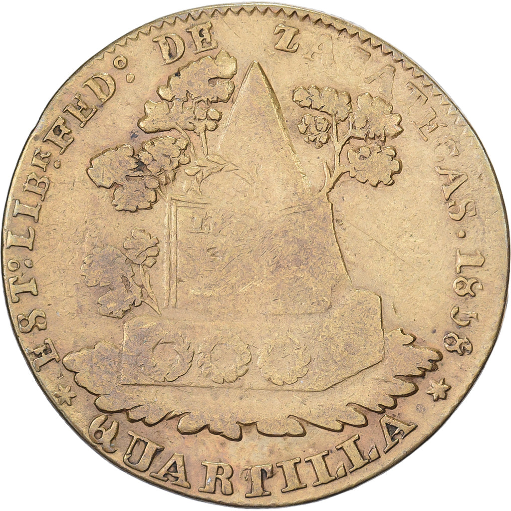 State of Zacatecas, 1/4 Réal, 1858, Zacatecas, Brass, VF(20-25), KM:366