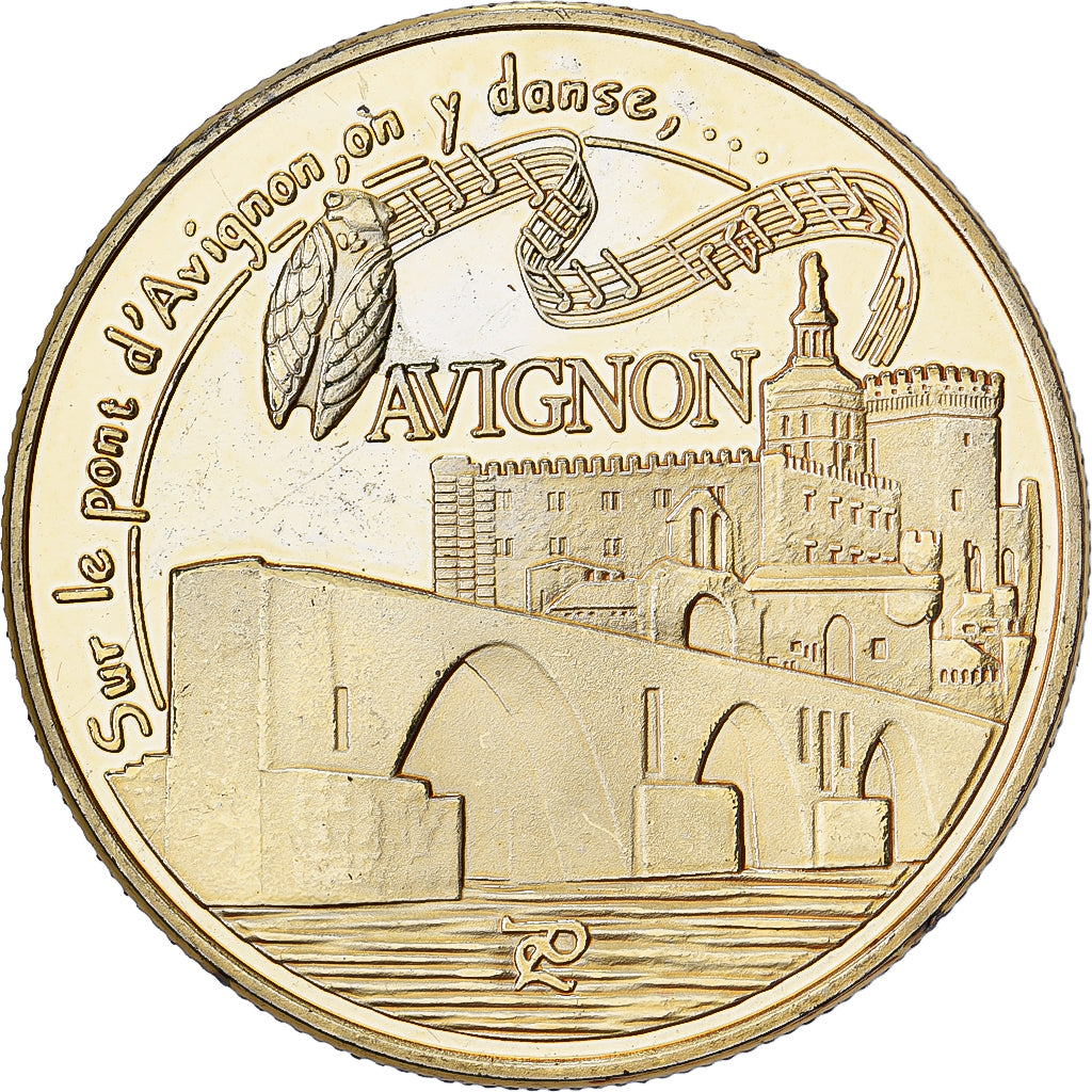 Frankreich, Medaille, Avignon - Le Pont d'Avignon, Gilt steel, Colourized, UNZ