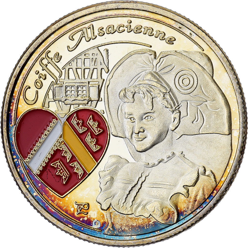 Frankreich, Medaille, Alsace - Coiffe alsacienne, Gilt steel, Colourized, UNZ