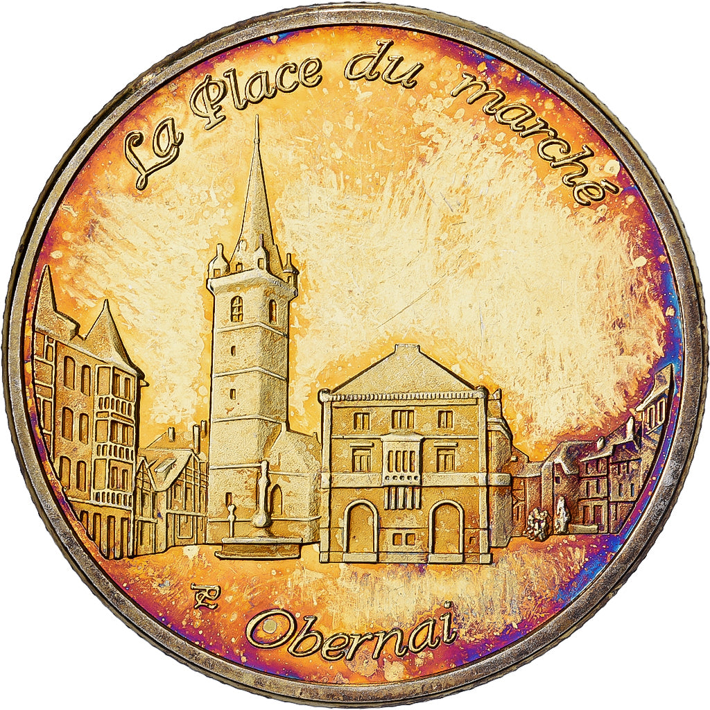 Frankreich, Medaille, Obernai - La place du marché, Gilt steel, Colourized, UNZ