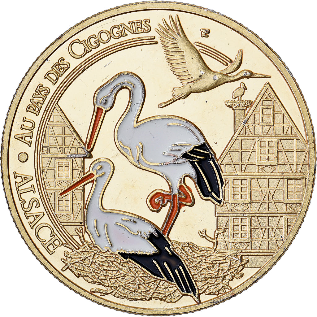 Frankreich, Medaille, Alsace - Au pays des cigognes, Gilt steel, Colourized, UNZ