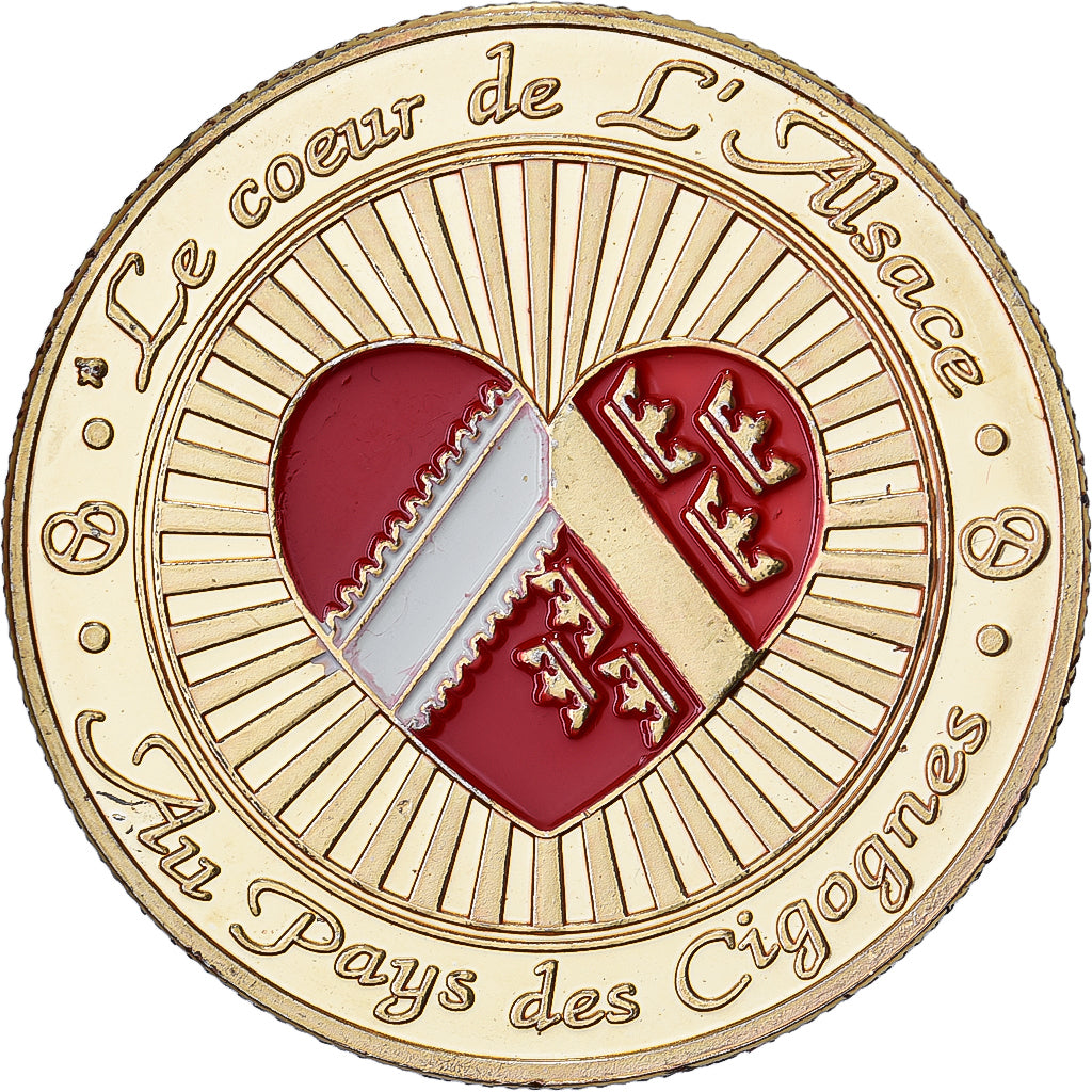 Frankreich, Medaille, Alsace - Au pays des cigognes, Gilt steel, Colourized, UNZ