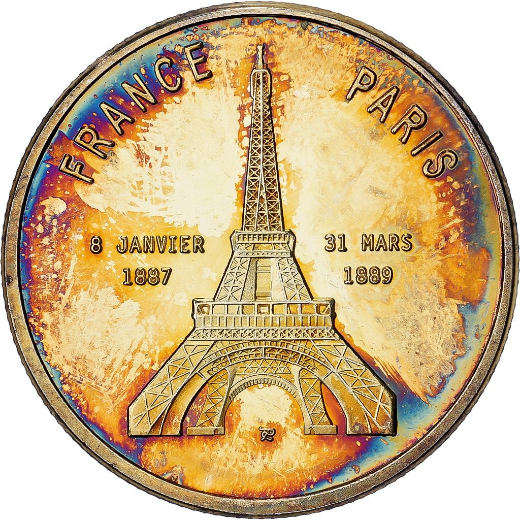 Francja, medal, Paris, place de la tour Eiffel, Gilt steel, Colourized