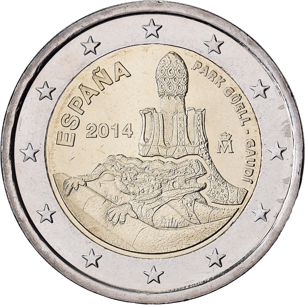 Espanha, Juan Carlos I, 2 Euro, Park Güell, 2014, Madrid, Bimetálico, MS(63)