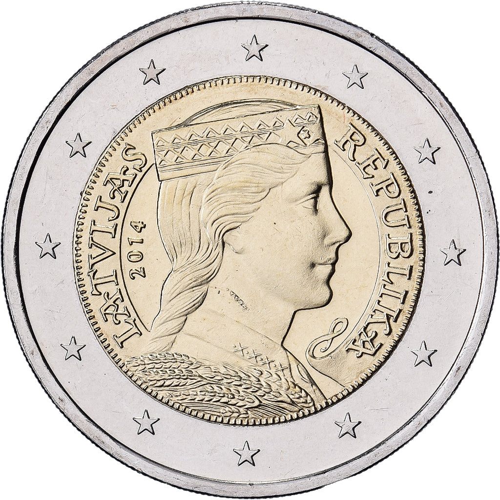 Latvia, 2 Euro, 2014, Stuttgart, Bi-Metallic, UNZ+